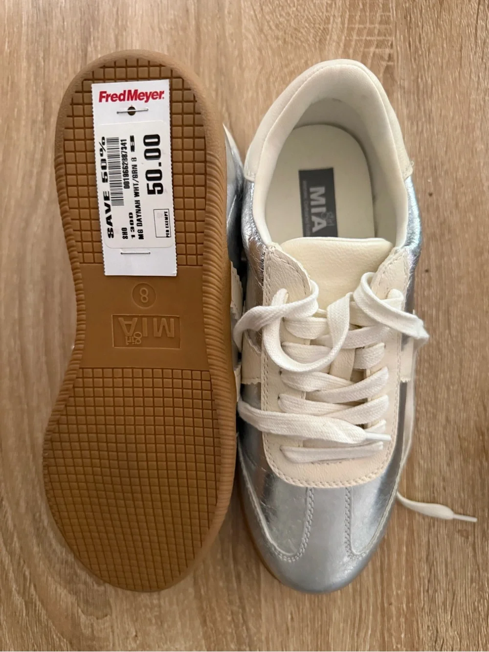 Mia Silver and Cream Lace-Up Women's Sneakers NWT